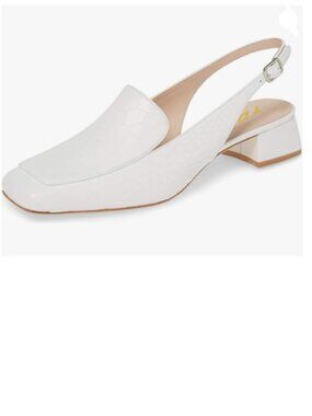 YDN White Square Toe Block Low Heels Slingback Formal Loafer Dressy Pump